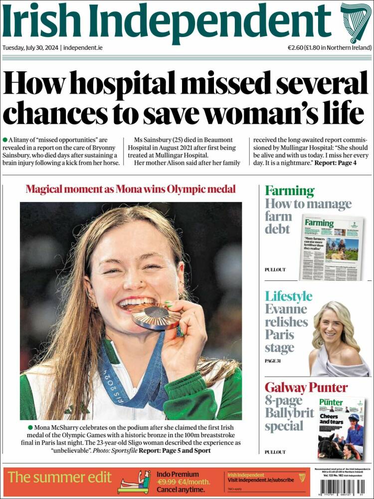 Portada de Irish Independent (Irlanda)