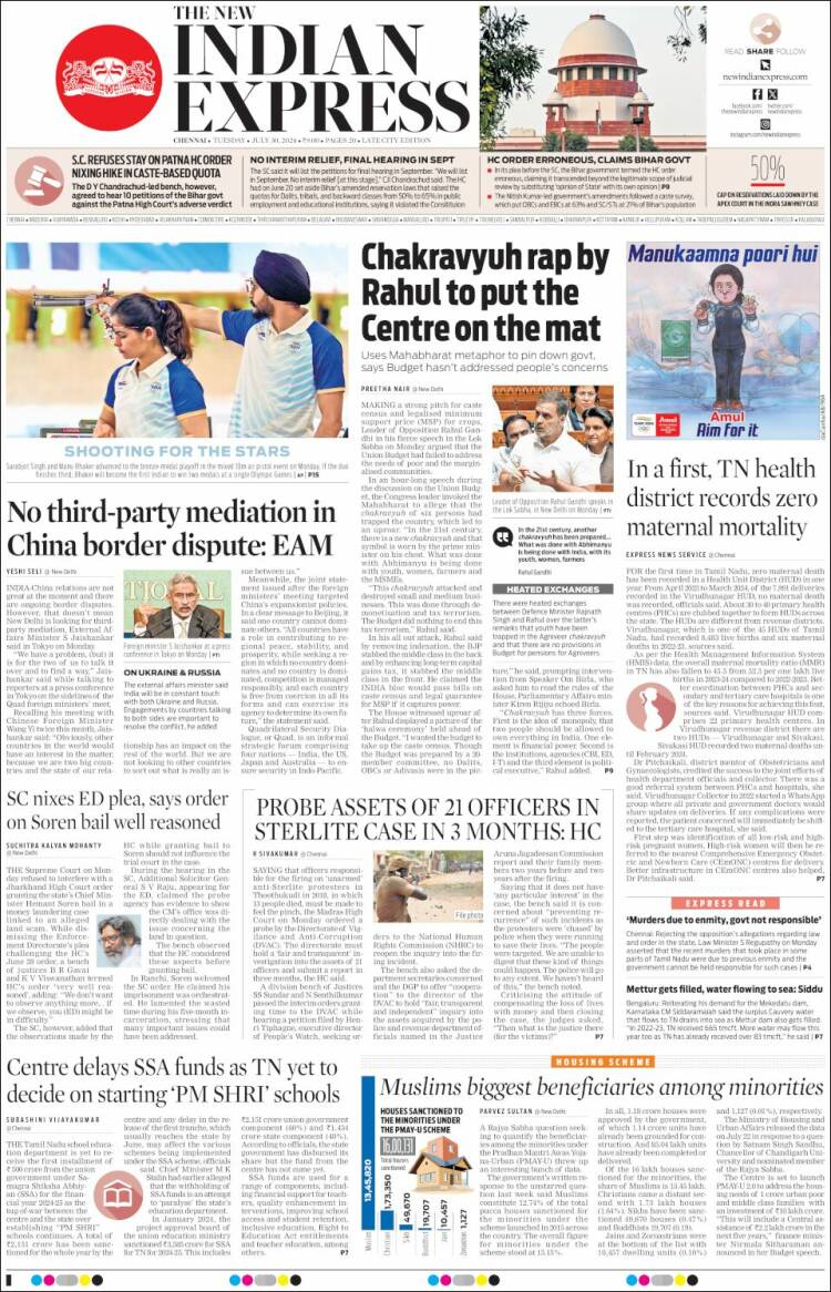 Portada de New Indian Express (India)