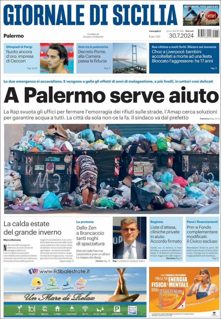 Portada de Giornale di Sicilia (Italia)
