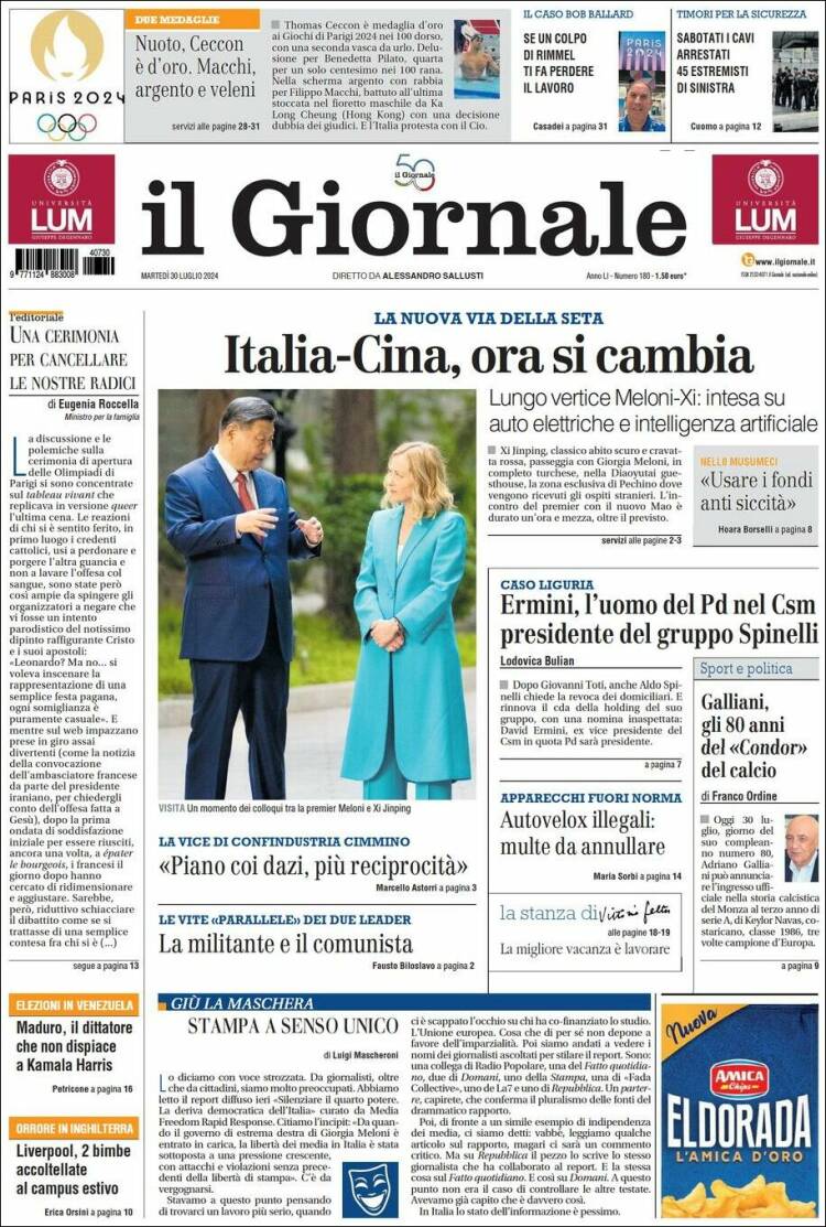 Portada de il Giornale (Italia)