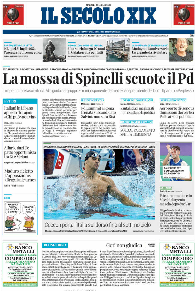 Portada de Il Secolo XIX (Italia)