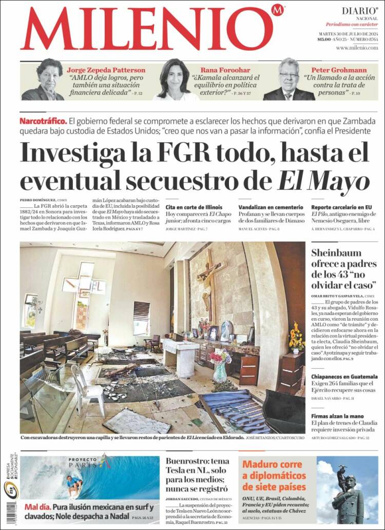 Portada de Milenio (M&eacute;xico)