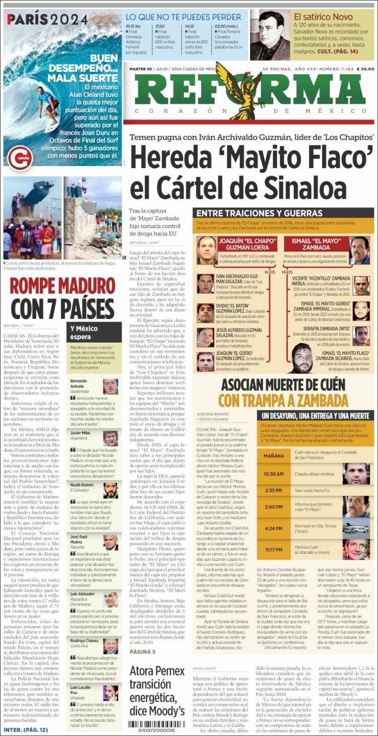 Portada de Reforma (M&eacute;xico)