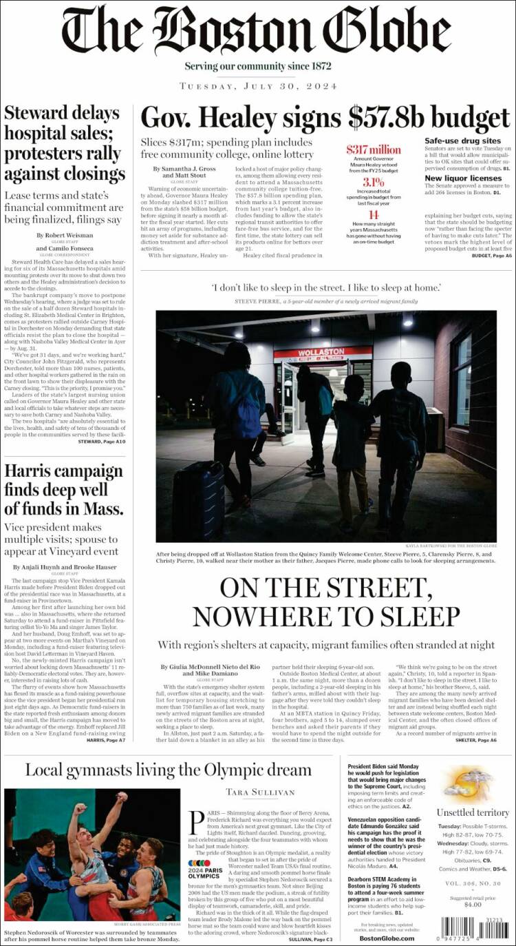 Portada de Boston Globe (USA)