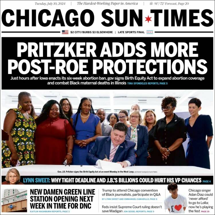 Portada de Chicago Sun-Times (USA)