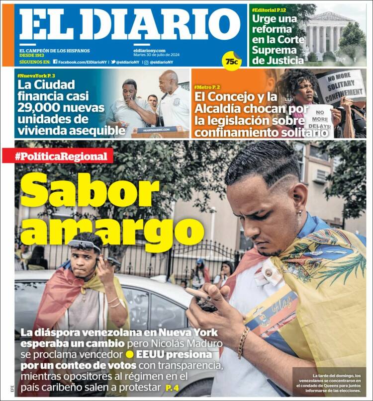 Portada de El Diario NY (USA)