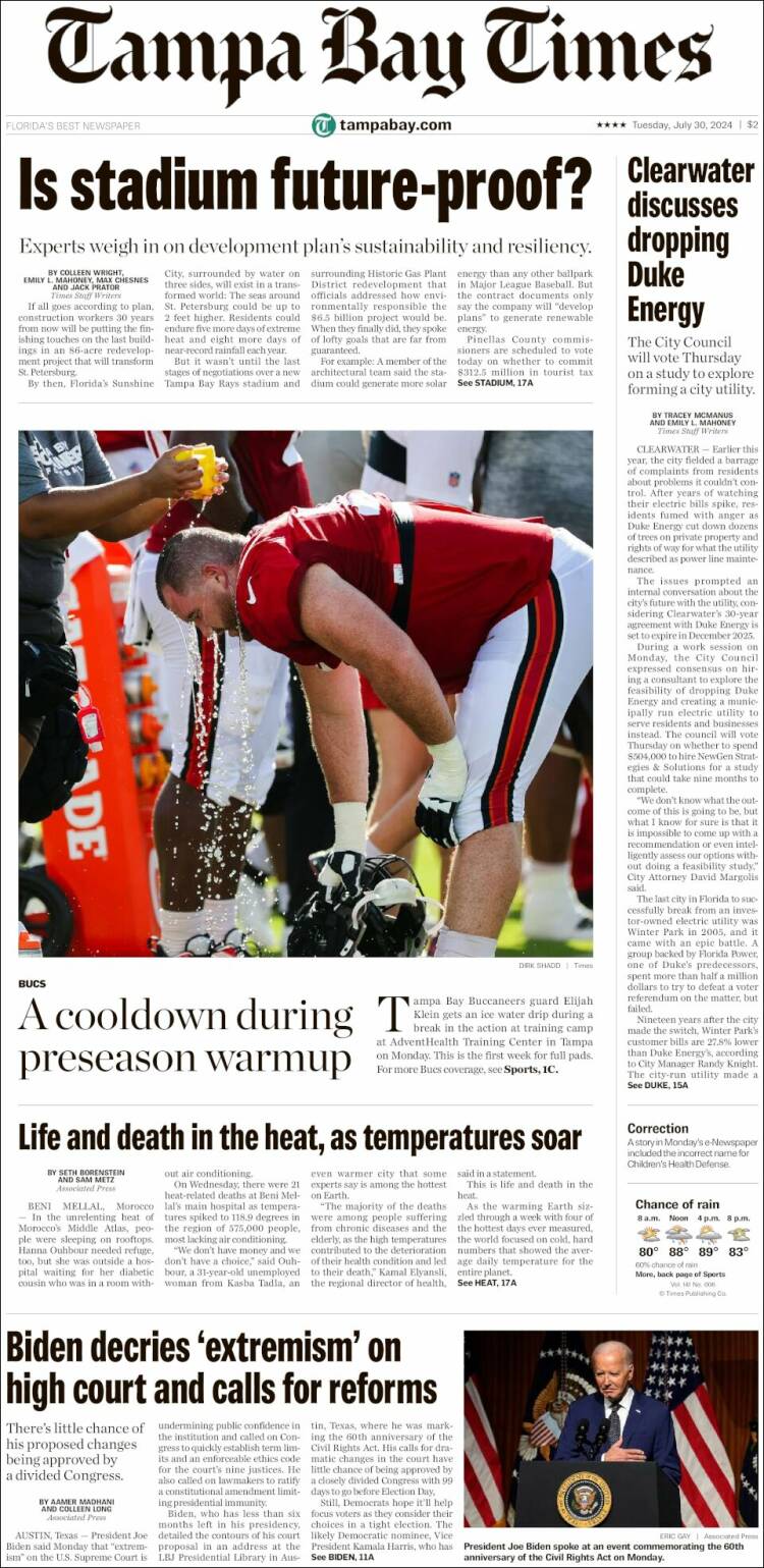 Portada de Tampa Bay Times (USA)