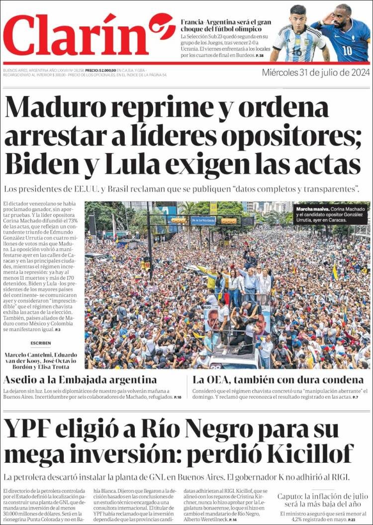 Portada de Clarín (Argentina)