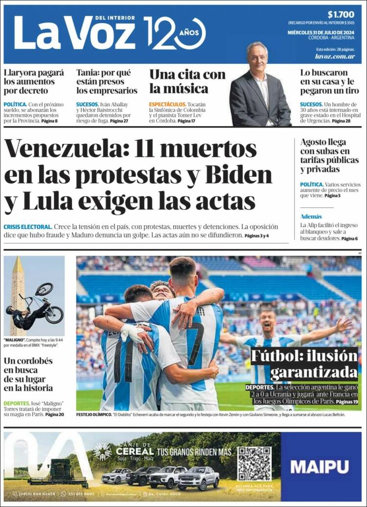Portada de La Voz del Interior (Argentina)
