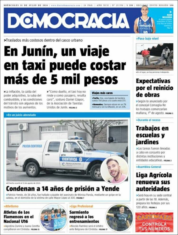 Portada de Diario Democracia (Argentina)