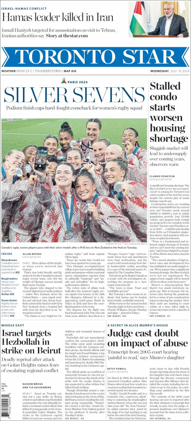 Portada de The Toronto Star (Canadá)