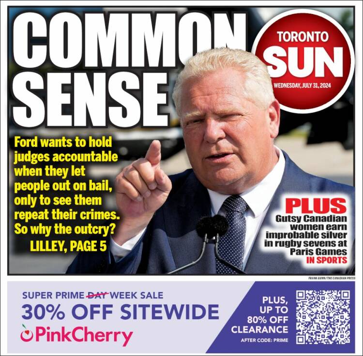 Portada de The Toronto Sun (Canadá)