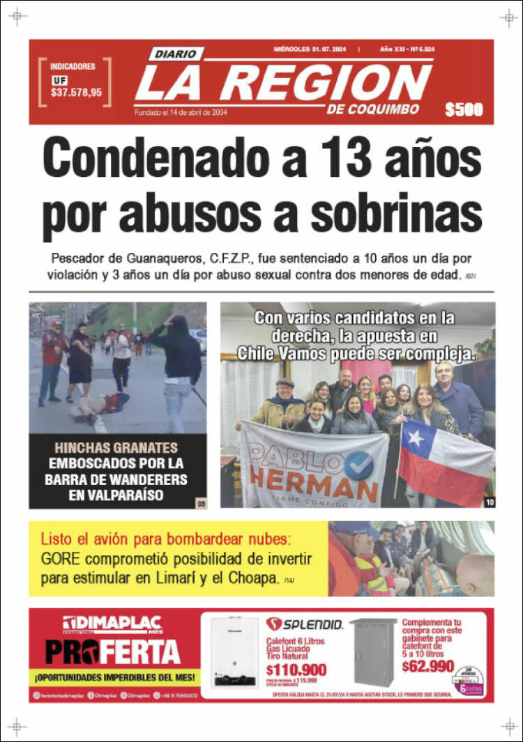 Portada de Diario La Región de Coquimbo (Chile)