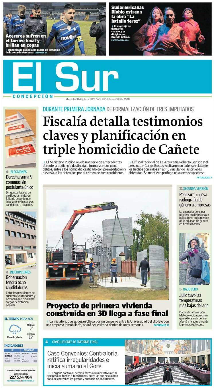 Portada de El Sur (Chile)