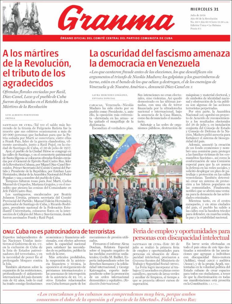 Portada de Granma (Cuba)