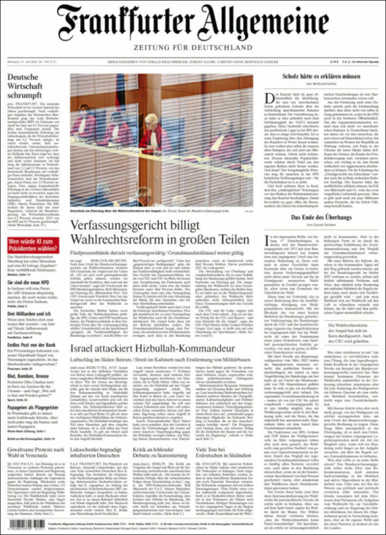 Portada de Frankfurter Allgemeine (Alemania)