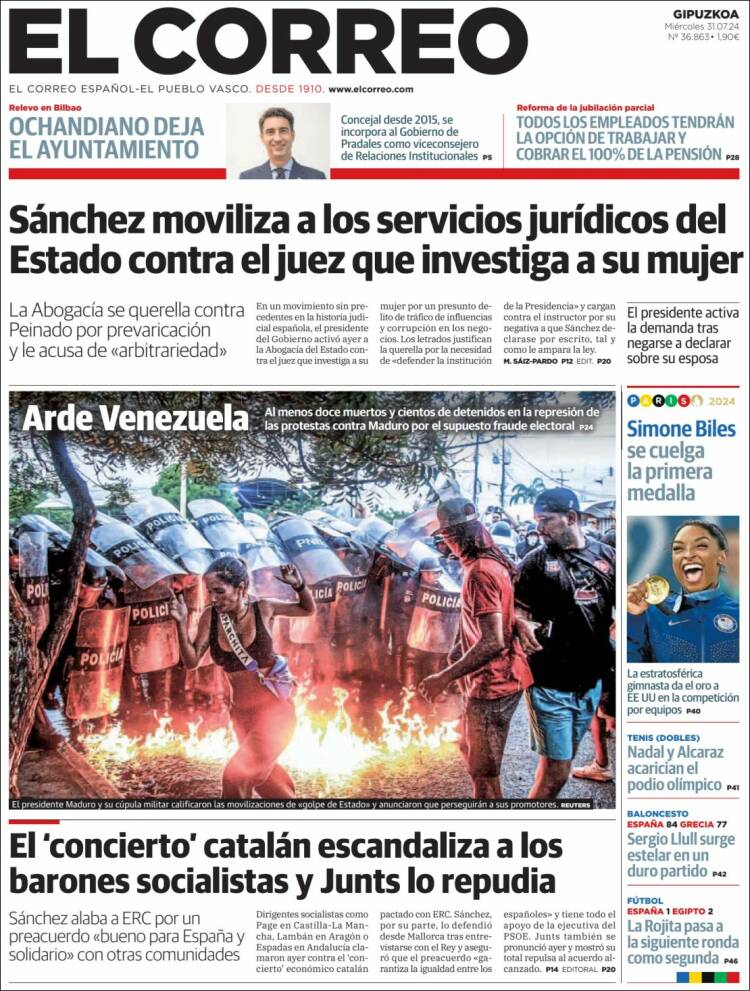 Portada de El Correo - Guipuzcoa (España)