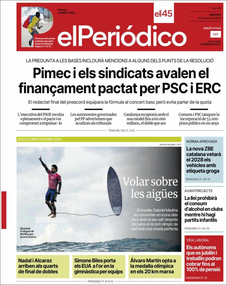 Portada de El Periódico de Catalunya (España)
