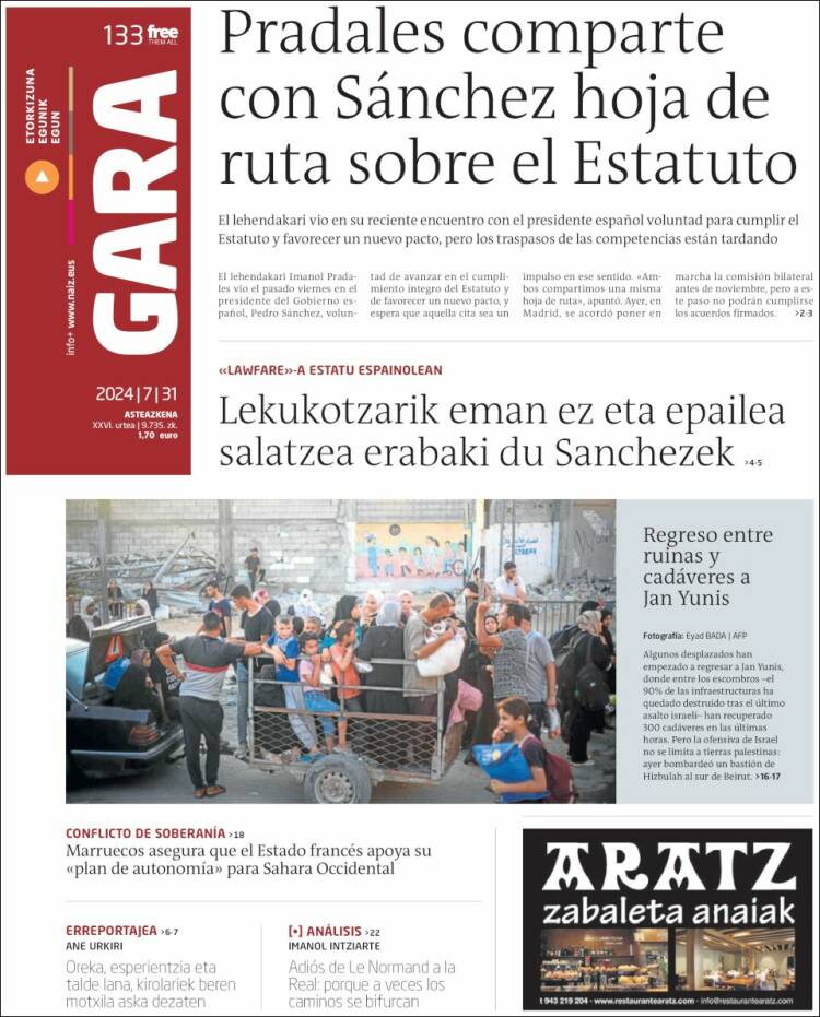 Portada de Gara (España)
