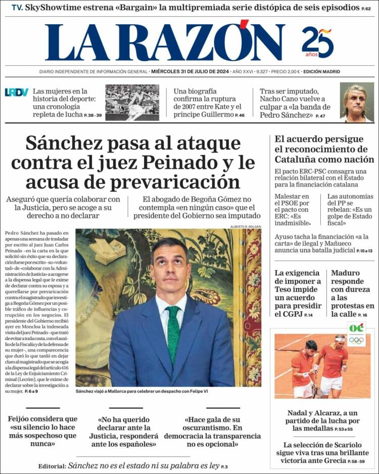 Portada de La Razón (España)