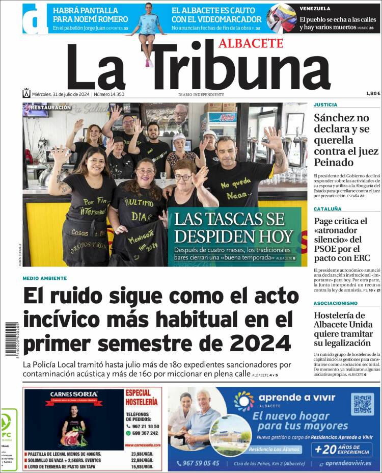 Portada de La Tribuna de Albacete (España)