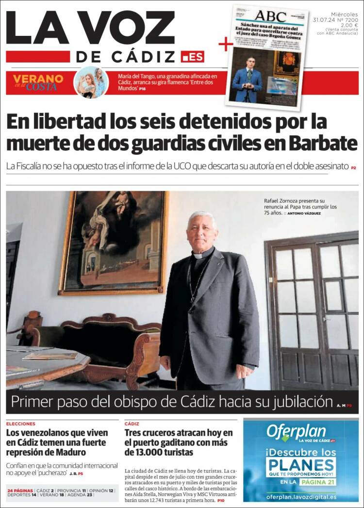 Portada de La Voz de Cádiz (España)