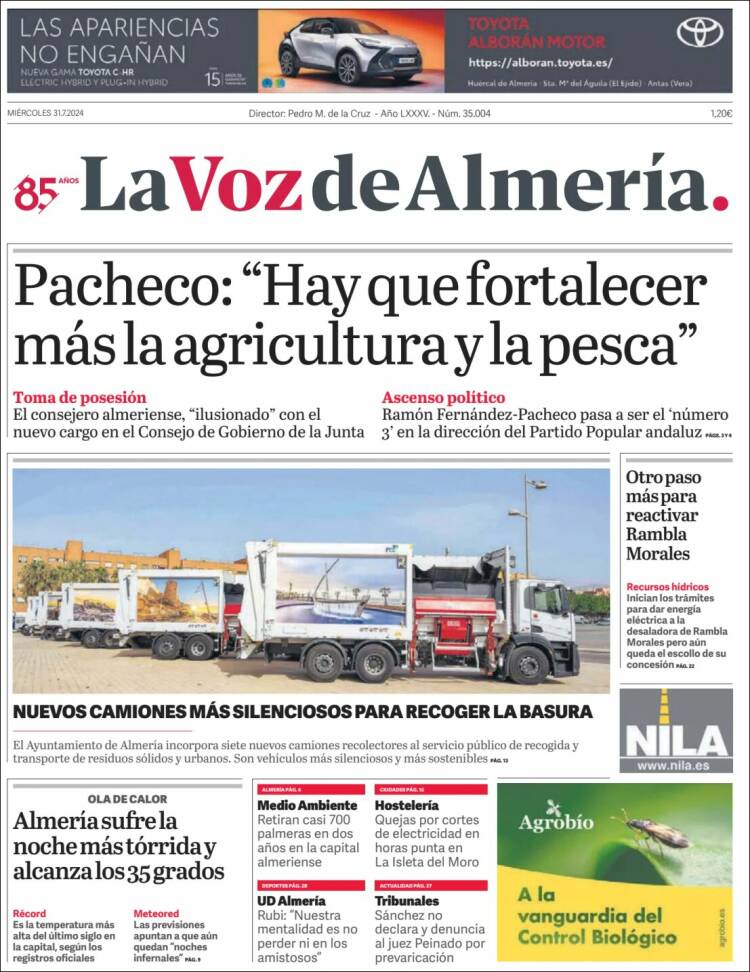 Portada de La Voz de Almería (España)