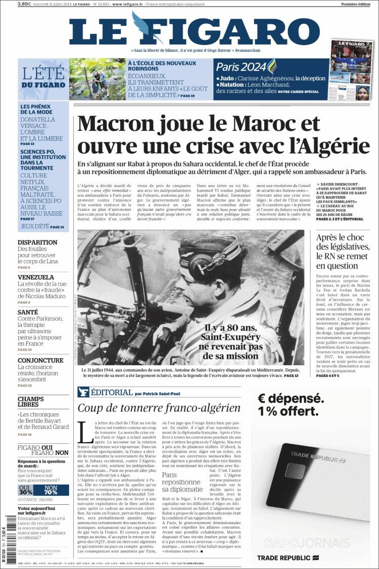Portada de Le Figaro (Francia)