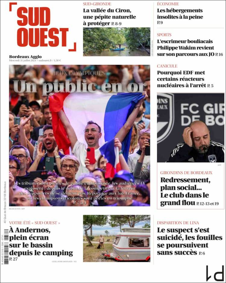 Portada de Sud Ouest (Francia)