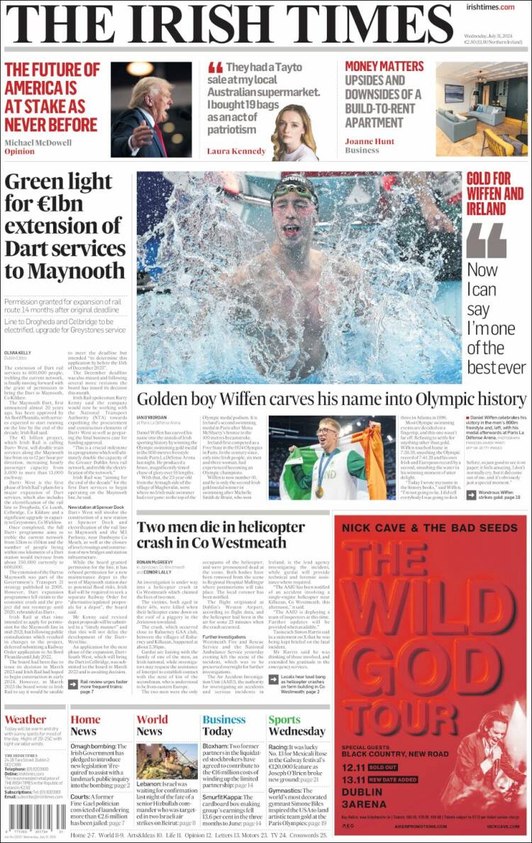 Portada de Irish Times (Irlanda)