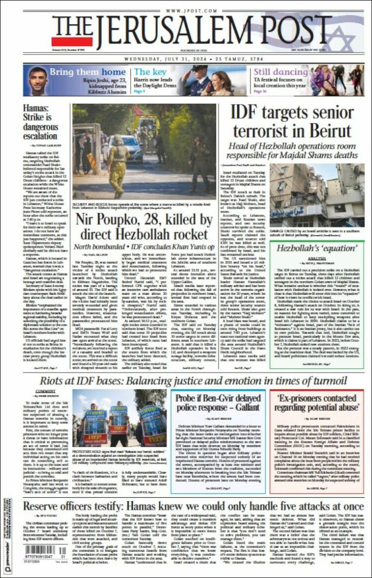 Portada de The Jerusalem Post (Israel)