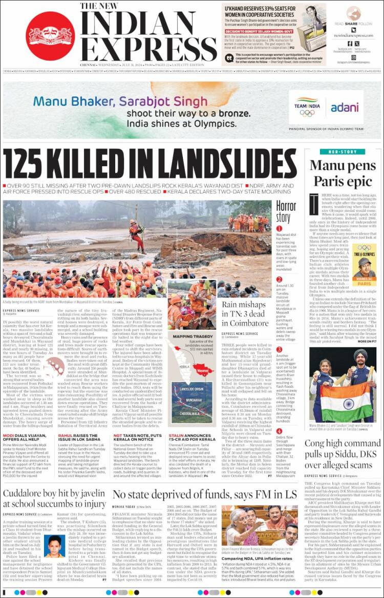 Portada de New Indian Express (India)