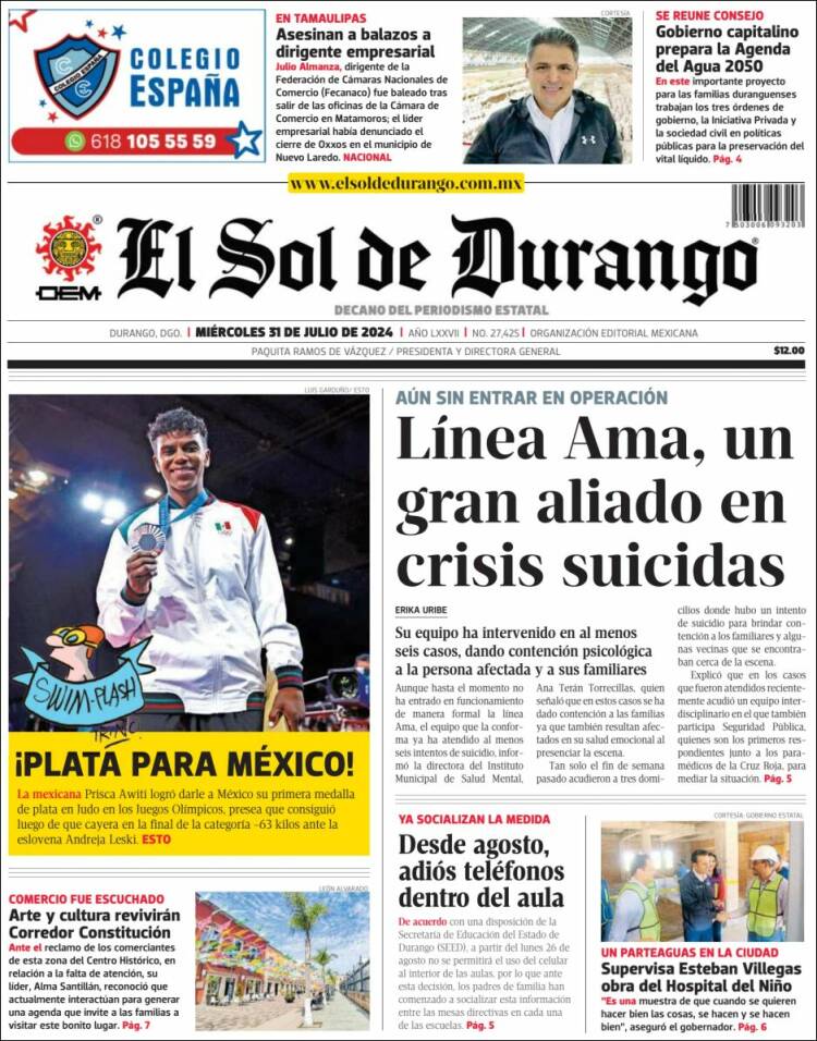 Portada de El Sol de Durango (M&eacute;xico)