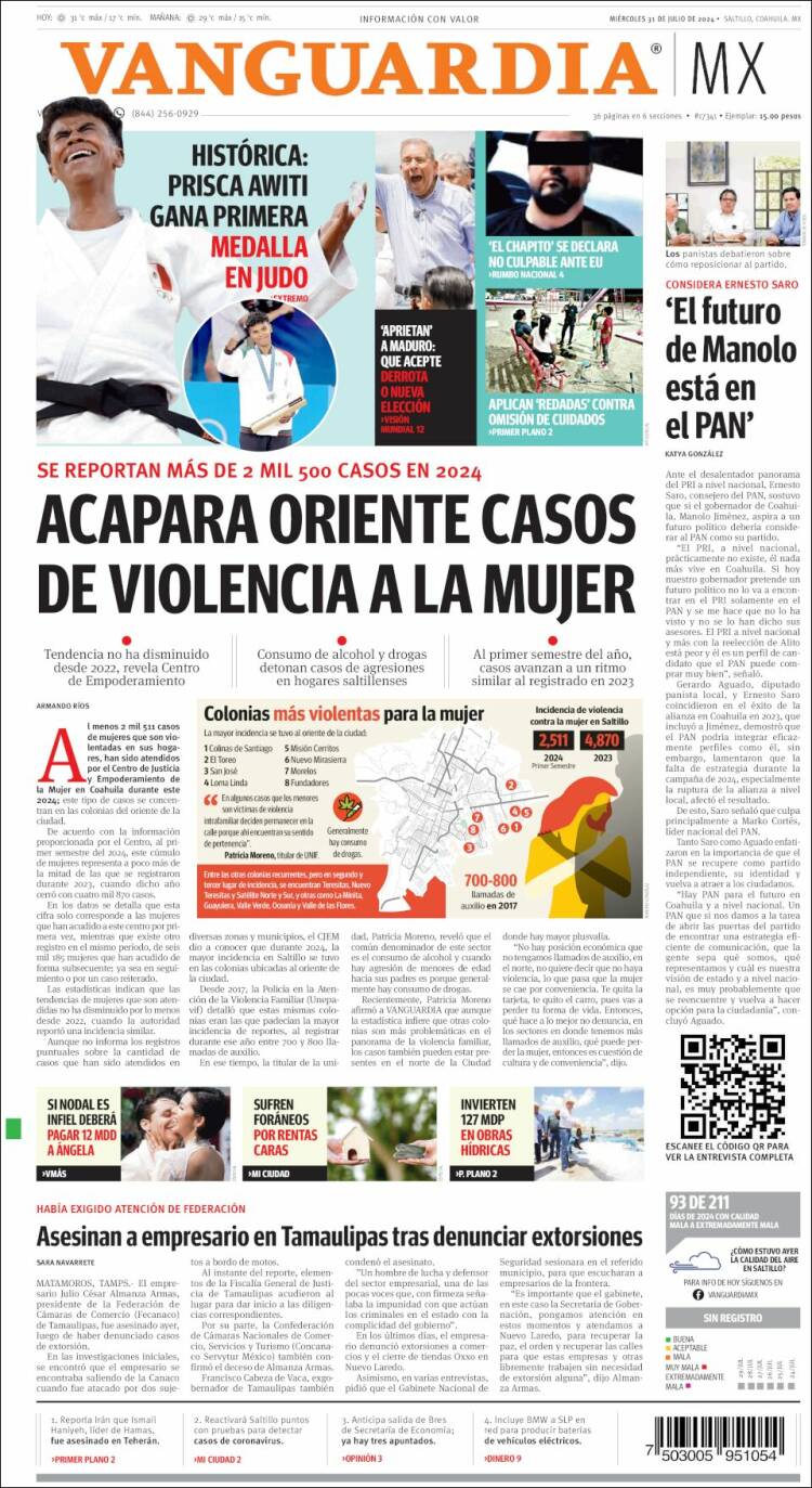 Portada de Vanguardia (M&eacute;xico)