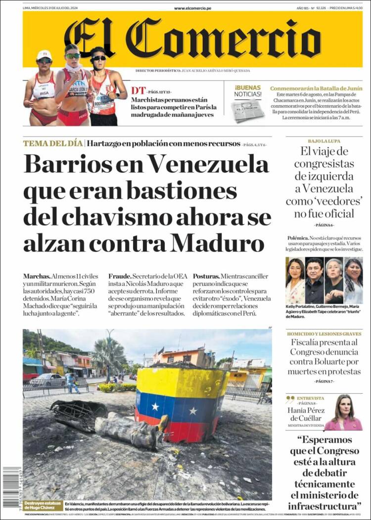 Portada de El Comercio (Per&uacute;)