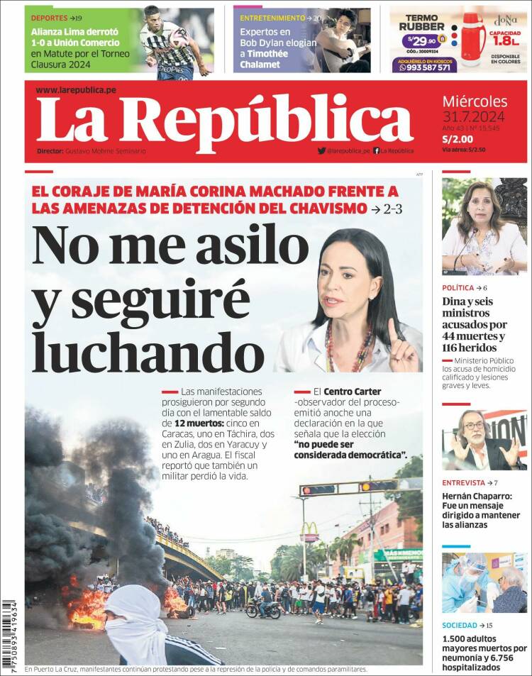 Portada de La Republica (Per&uacute;)