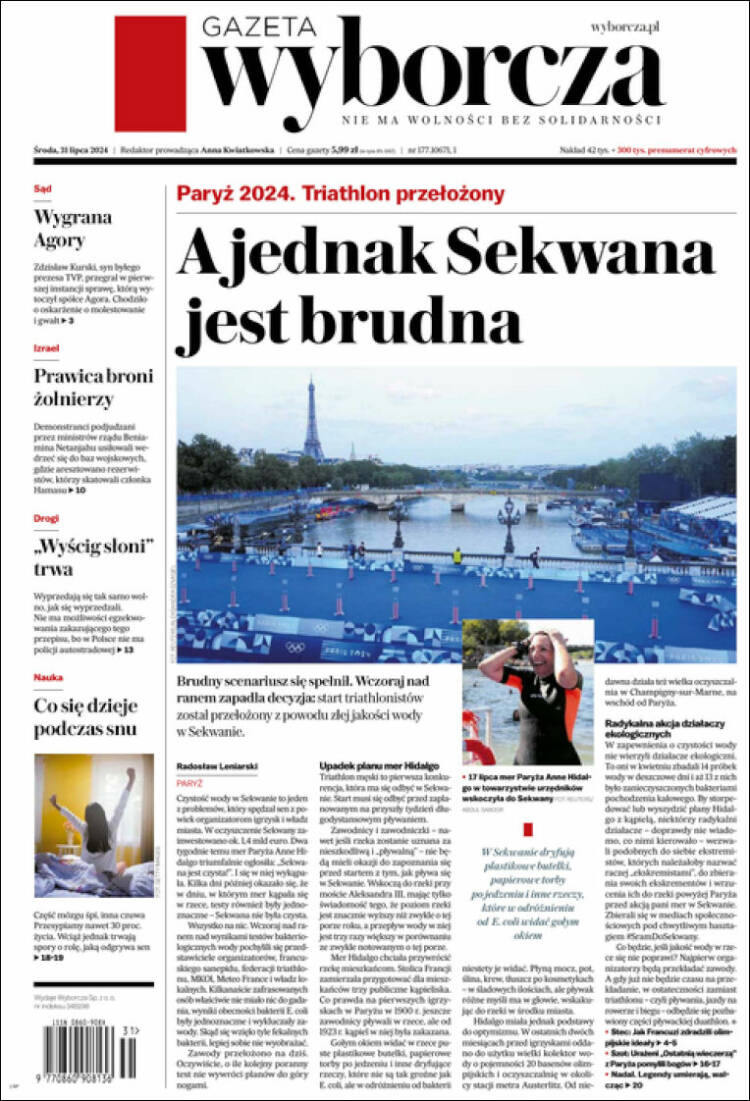 Portada de Gazeta Wyborcza (Polonia)
