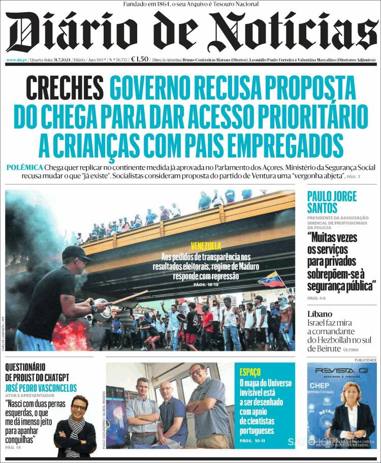 Portada de Diário de Noticias (Portugal)