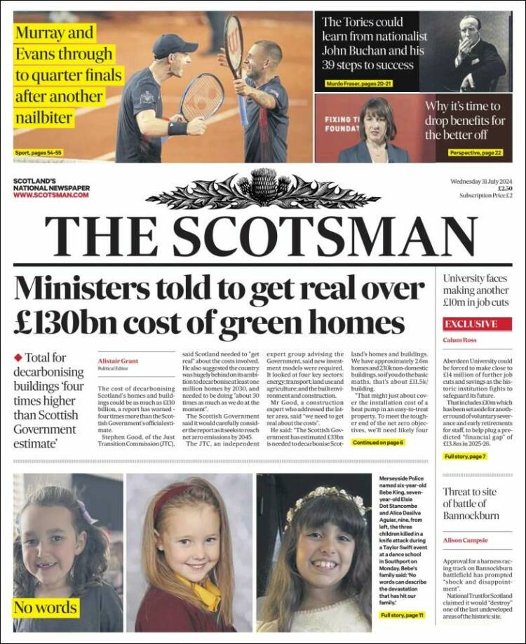 Portada de The Scotsman (Reino Unido)