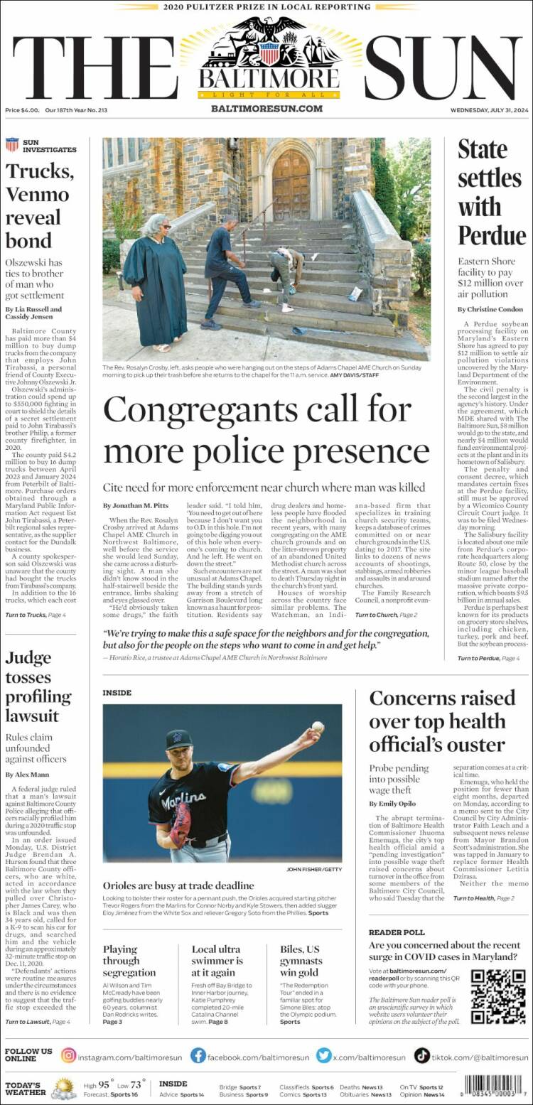 Portada de The Baltimore Sun (USA)