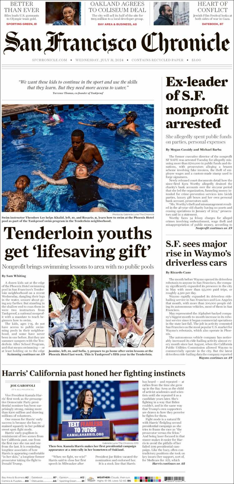 Portada de San Francisco Chronicle (USA)