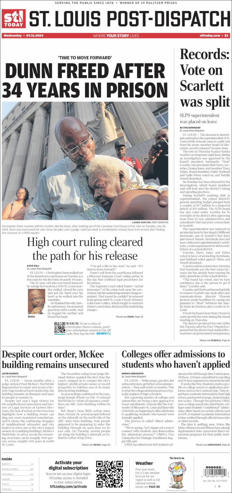 Portada de St. Louis Post-Dispatch (USA)
