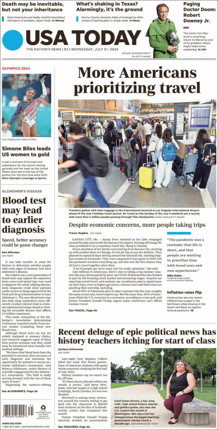 Portada de USA Today (USA)