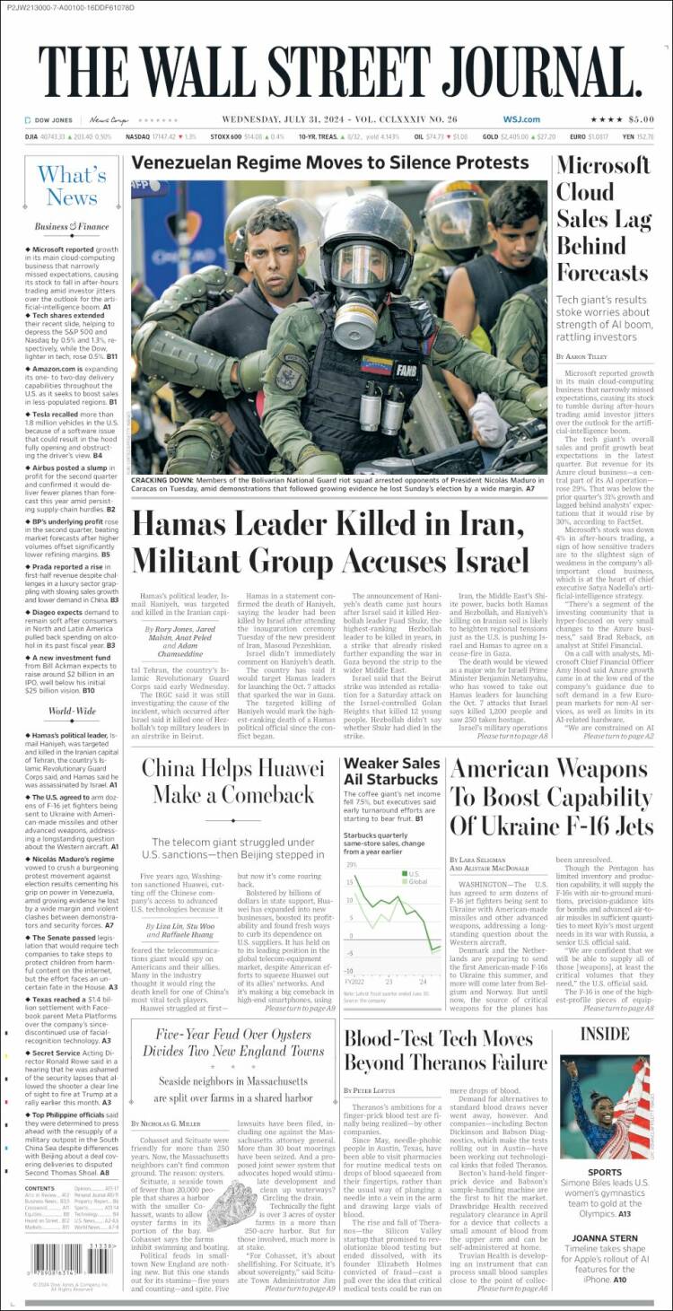 Portada de Wall Street Journal (USA)