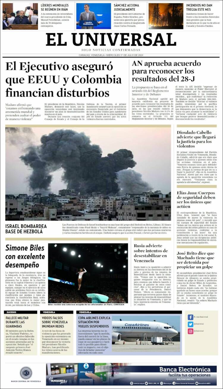 Portada de Universal (Venezuela)