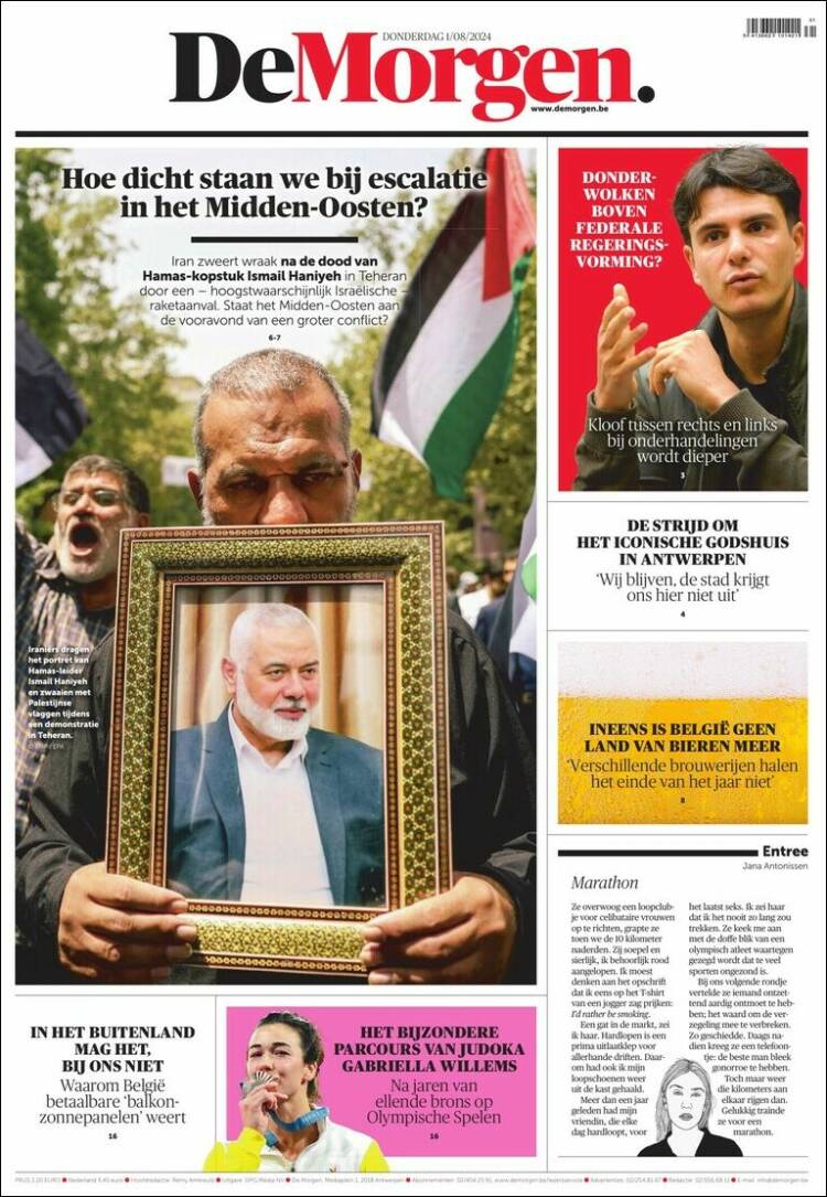 Portada de De Morgen (B&eacute;lgica)