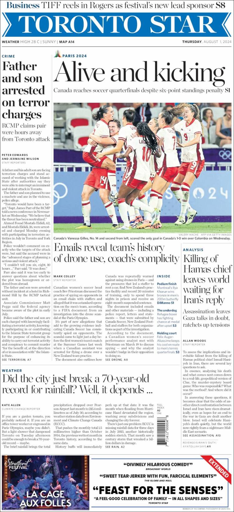 Portada de The Toronto Star (Canadá)
