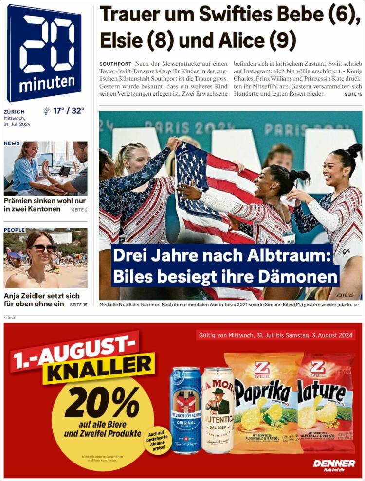 Portada de 20Minuten - Zürich (Suiza)