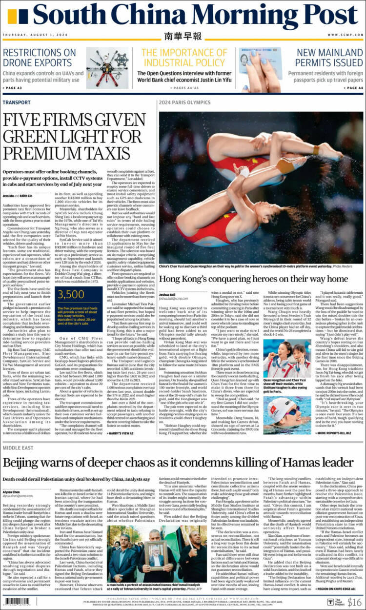 Portada de South China Morning Post (China)