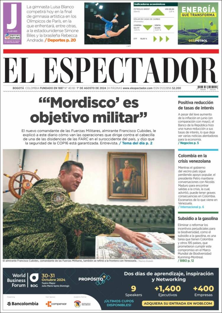 Portada de El Espectador (Colombia)